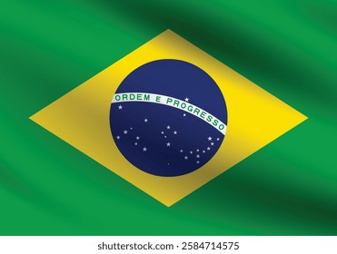 Flag of Brazil. Brazil flag official colors and proportion digital vector illustration. Waving flag.