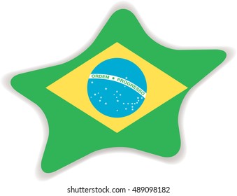 Flag of Brazil, officially the Federative Republic of Brazil. Vector illustration of a stylized flag. Star with shadow. Element for infographics.