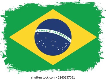 flag of Brazil on brush painted grunge banner - vector illustration