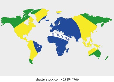 The flag of Brazil in the outline of the world