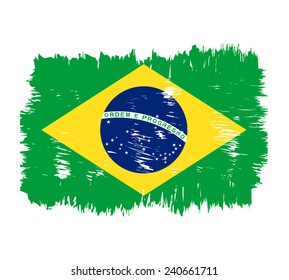 Flag of Brazil painted brush colored inks. Symbol Independence Day National Patriotic Travel Country Background Grunge Paint Stock Vector Icon Logo Picture Image Illustration Political