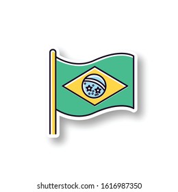 Flag of brazil patch. RGB color printable sticker. State symbol. Constellation over Rio de Janeiro. South american country independence. Vector isolated illustration
