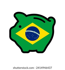 Flag of Brazil, piggy bank icon, vector symbol.