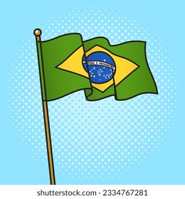 Flag of Brazil pinup pop art retro vector illustration. Comic book style imitation.