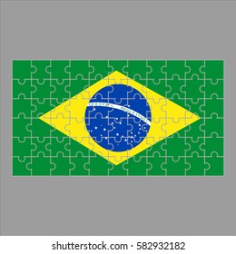 Flag of Brazil puzzle on gray background. Vector illustration