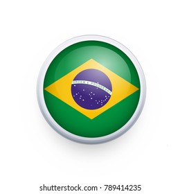 Flag of Brazil as round glossy icon. Button with Brazil flag. National flag for country of Brazil isolated, banner vector illustration. Vector illustration eps10.