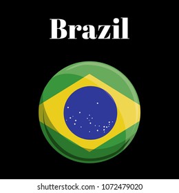 Flag of Brazil round icon, badge or button. Brazil national symbol. Vector illustration.
