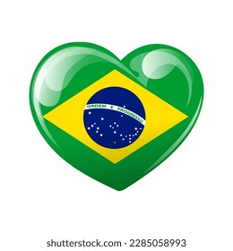 Flag of Brazil in the shape of a heart. Heart with Brazil flag. 3d illustration, vector