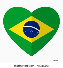 Flagge von Brasilien in Form von Herz, flacher Stil, Symbol der Liebe für sein Land, Patriotismus, Ikone für Unabhängigkeitstag.