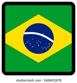 Flag of Brazil in the shape of square with contrasting contour, social media communication sign, patriotism, a button for switching the language on the site, an icon.