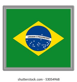 Flag of Brazil with silver frame