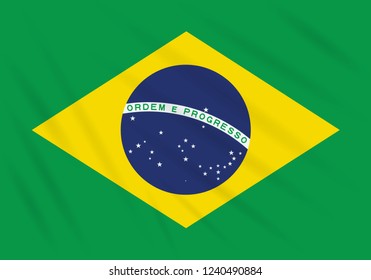 Flag Brazil swaying in wind, realistic vector.