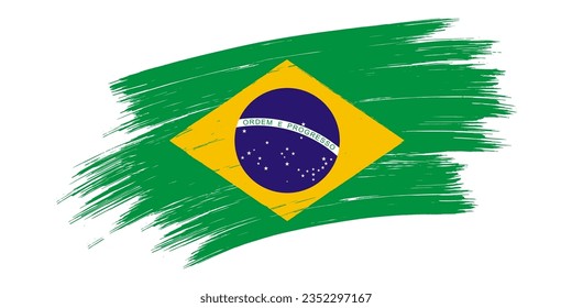 flag of Brazil with textured brush strokes isolated on a white background. background for the national holiday of Brazil. stock vector illustration. EPS 10.