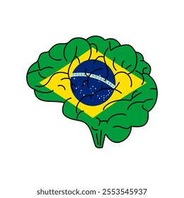 Flag of Brazil. Vector illustration of a combination of a human brain with a country flag on a white background.