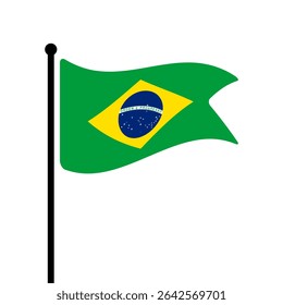 Flag of Brazil. Brazil flag vector illustration icon design. Fluttering flagpole flag.