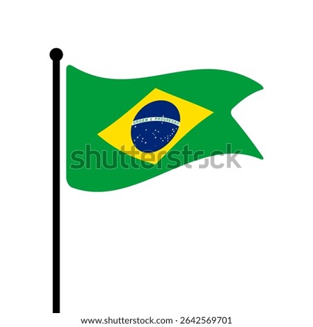 Flag of Brazil. Brazil flag vector illustration icon design. Fluttering flagpole flag.