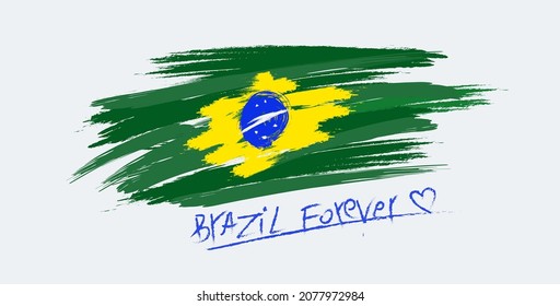 Flag of Brazil. Vector illustration on white background. Brush strokes drawn by hand.Vector template for typography poster, banner, greeting card, flyer, etc.