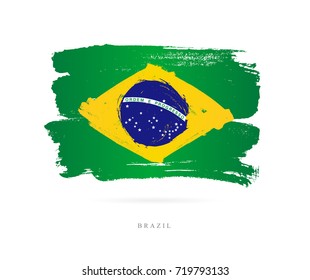 Flag of Brazil. Vector illustration on white background. Beautiful brush strokes. Abstract concept. Elements for design.