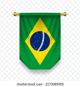 Flag of Brazil. Vector illustration of a vertical hanging flag on a transparent background (PNG).