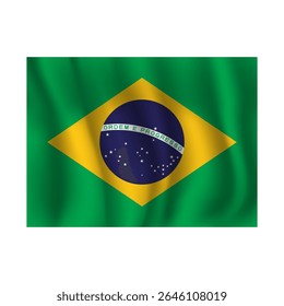 Bandeira do Brasil ondulada flui ao vento, com dobras 3d