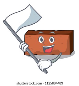 With flag brick mascot cartoon style