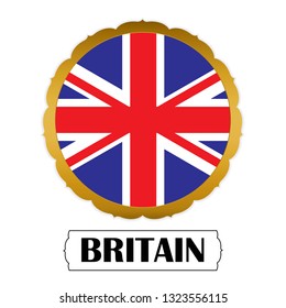 Flag of Britain with name icon, Golden sticker with flag of the Britain.vector