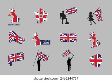 Flag of Britain Set, original and simple United Kingdom flag Bundle, vector illustration of United Kingdom flag Collection
