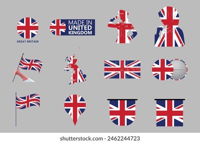 Flag of Britain Set, original and simple United Kingdom flag Bundle, vector illustration of United Kingdom flag Collection
