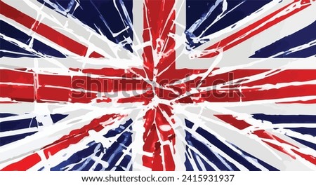 Flag of Britain, the Union Jack, behind shattered glass