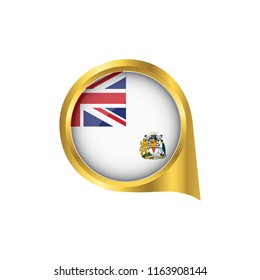 Flag of British Antarctic Territory, location map pin, pointer flag British Antarctic Territory, button gold, Icon country . Vector Illustration EPS10.