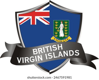 Flag of british virgin islands as around the metal silver shield with british virgin islands flag