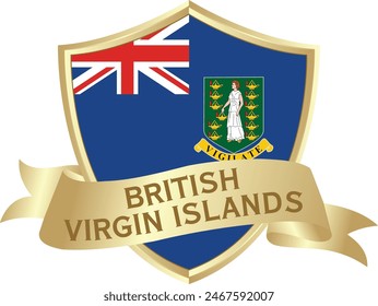 Flag of british virgin islands as around the metal gold shield with british virgin islands flag