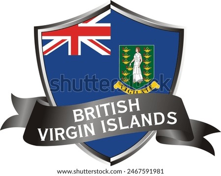 Flag of british virgin islands as around the metal silver shield with british virgin islands flag