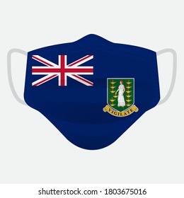 Bandera de las Islas Vírgenes Británicas sobre máscara facial médica Vector frontal aislado en fondo blanco. EPS.file. El concepto de mascarilla facial médica protege a la gente del virus en el país.