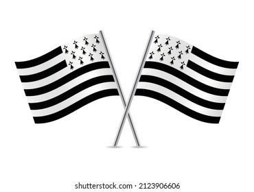 Flag of Brittany (Gwenn-ha-du). Brittany crossed flags, isolated on a white background. Vector icon set. Vector illustration.