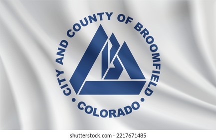 Flag of Broomfield, Colorado, USA. Realistic waving flag of Broomfield vector background.