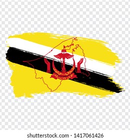 Flag of Brunei from brush strokes and Blank map of Brunei Darussalam. High quality map Brunei Darussalam and flag on transparent background. Stock vector. Vector illustration EPS10.