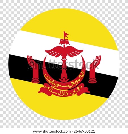 Flag of Brunei. Brunei circle flag logo icon computer vector illustration design. Checkerboard background.