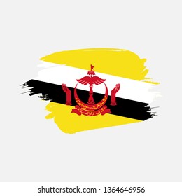 Flag of Brunei Darussalam with brush stroke effect, Brunei flag template design. Vector Eps 10