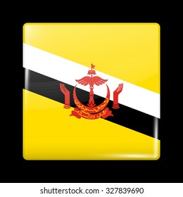 Flag of Brunei. Glassy Icon Square Shape. This is File from the Collection Flags of Asia