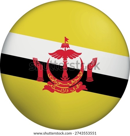 Flag of Brunei. Glossy circular flag. Button appearance. 3D Icon Design with depth. Professional, tactile look. Perfect for representing national identity in digital interfaces and perfect for websites