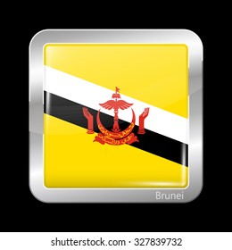 Flag of Brunei. Metalic Icon Square Shape. This is File from the Collection Flags of Asia
