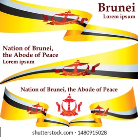 Flag of Brunei, Nation of Brunei, the Abode of Peace. Template for award design, an official document with the flag of Brunei. Bright, colorful vector illustration.