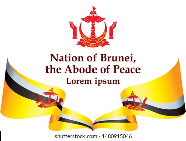 Flag of Brunei, Nation of Brunei, the Abode of Peace. Template for award design, an official document with the flag of Brunei. Bright, colorful vector illustration.
