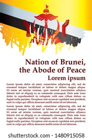 Flag of Brunei, Nation of Brunei, the Abode of Peace. Template for award design, an official document with the flag of Brunei. Bright, colorful vector illustration.