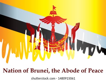 Flag of Brunei, Nation of Brunei, the Abode of Peace. Template for award design, an official document with the flag of Brunei. Bright, colorful vector illustration.