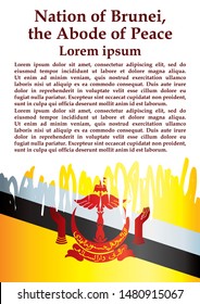 Flag of Brunei, Nation of Brunei, the Abode of Peace. Template for award design, an official document with the flag of Brunei. Bright, colorful vector illustration.