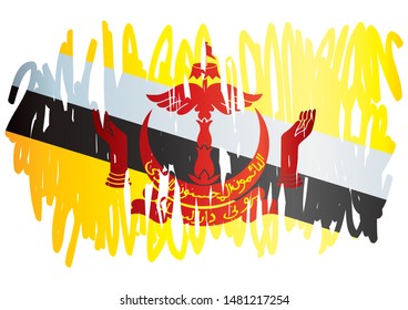 Flag of Brunei, Nation of Brunei, the Abode of Peace. Template for award design, an official document with the flag of Brunei. Bright, colorful vector illustration.
