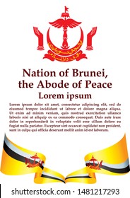 Flag of Brunei, Nation of Brunei, the Abode of Peace. Template for award design, an official document with the flag of Brunei. Bright, colorful vector illustration.