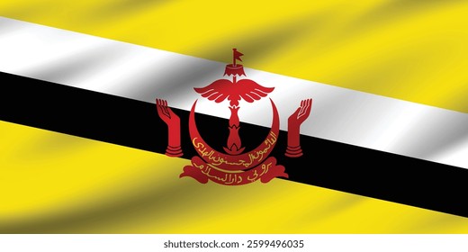 Flag of Brunei. Brunei flag official colors and proportion digital vector illustration. Wavy flag.